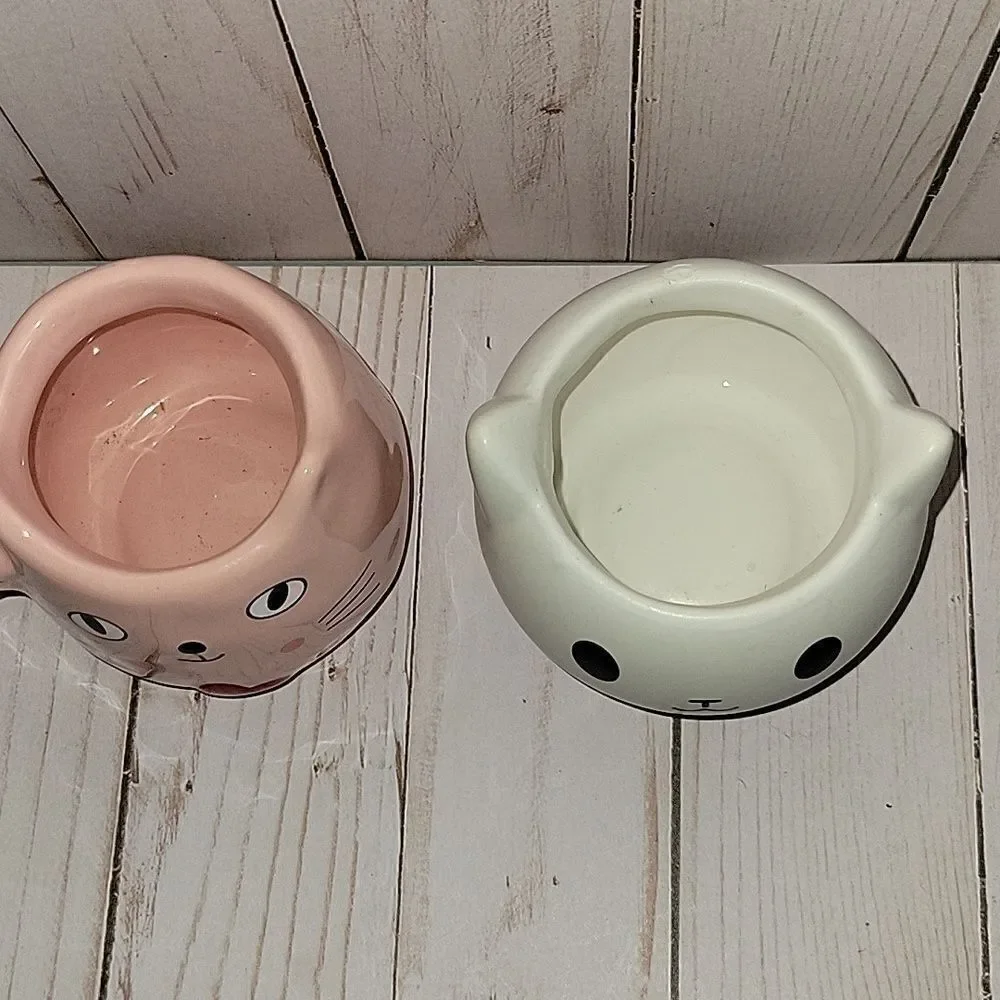 Cat Bunny Planters Set of 2 Small Indoor Plant Pots Pet Animal Home Decor